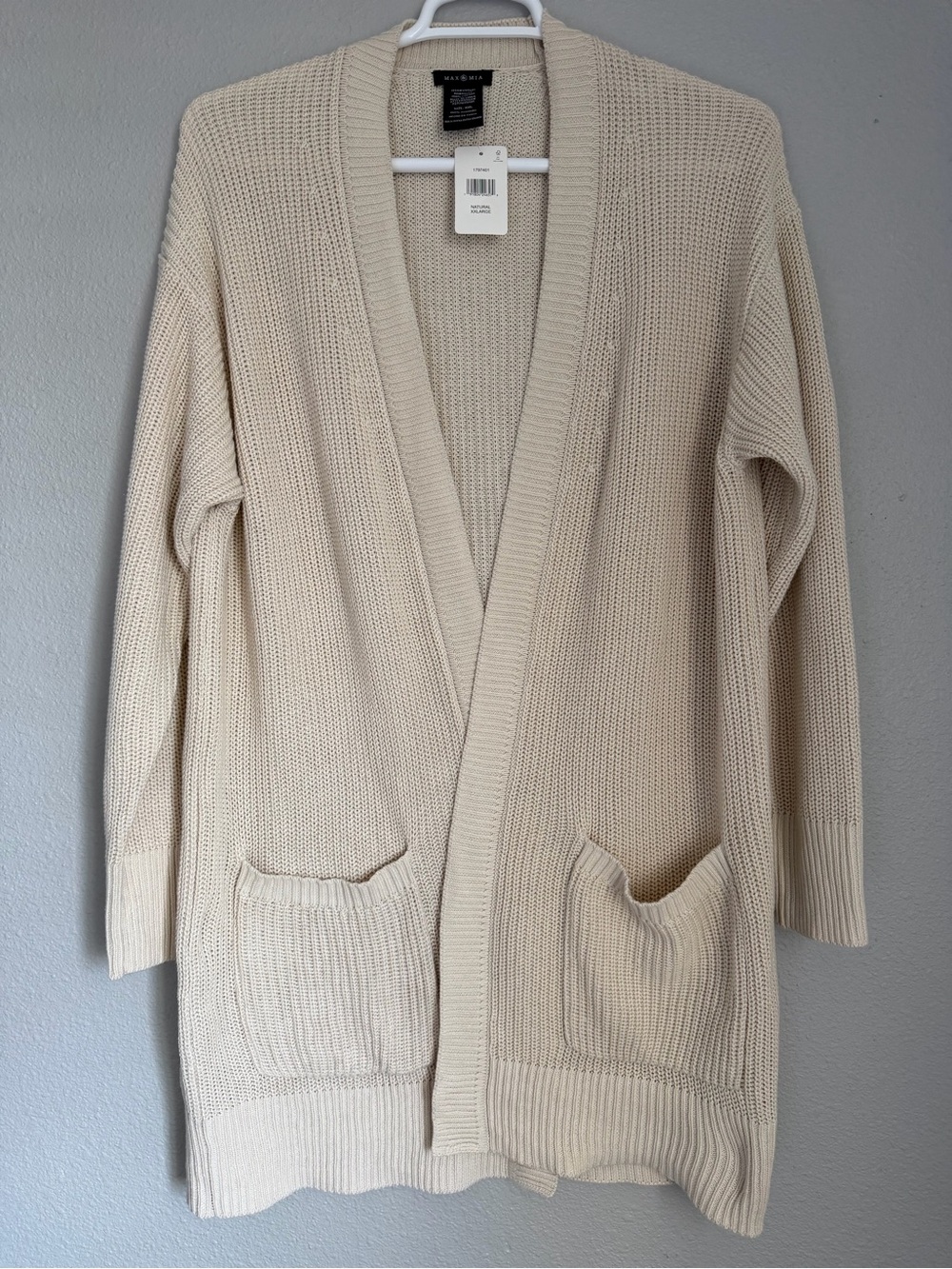 Max & Mia Natural Cream 100% Cotton Knit Open Front Cardigan Sweater XXL NWT